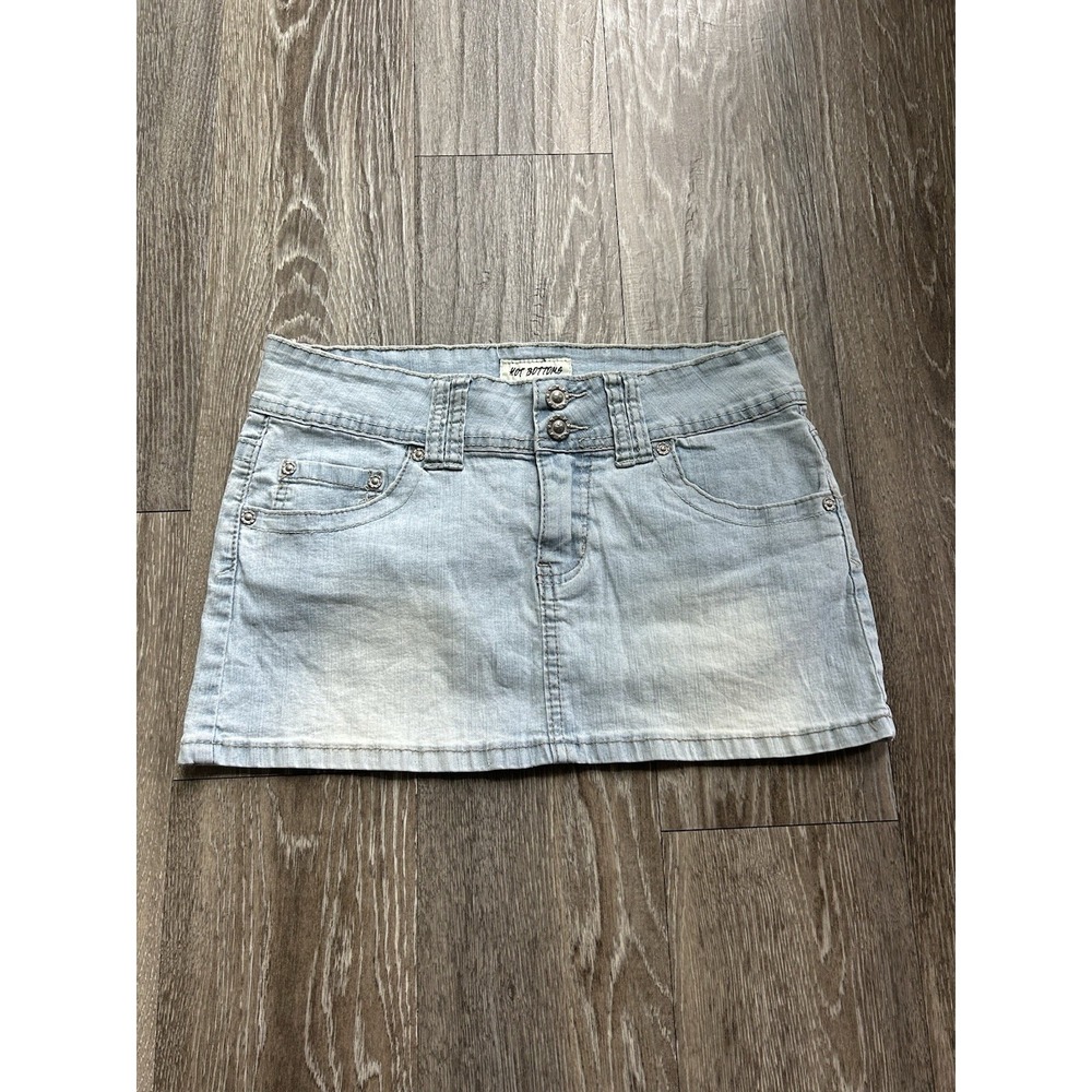 VTG Hot Bottoms Denim Low Rise Micro Mini Skirt Sequin Y2K Grunge